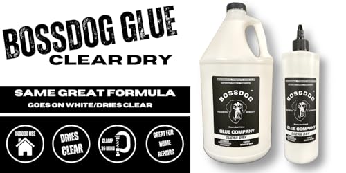 BOSSDOG Clear Dry Wood Glue, Strong Bond, Fast Drying, Cutting Board Safe, Dries Clear, Carpentry Projects, DIY Home Repair, Woodworking, Furniture Repair. Large Bottle, Made by a Maker, for Makers