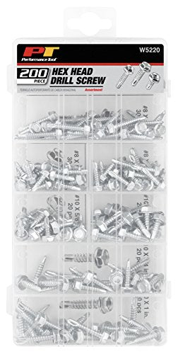 Performance Tool W5220 200-Piece Hex Washer Head Self-Drilling Screws Kit - style: 200pc Hex Washers Kit