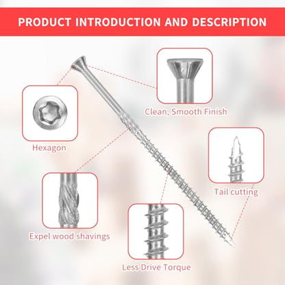 304 Stainless Steel Deck Screws #10 * 2", 100 Pieces, Silver