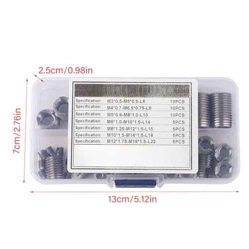 50 Pcs Threaded Inserts, Stainless Steel Inner Thread, self Tapping Insert Set with Storage Box, M3/M4/M5/M6/M8/M10/M12/M14/M16