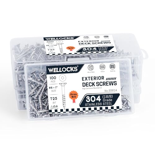 WELLOCKS #8 x 1 in 304 Stainless Deck Screws, 300 PCS - size: #8×1"