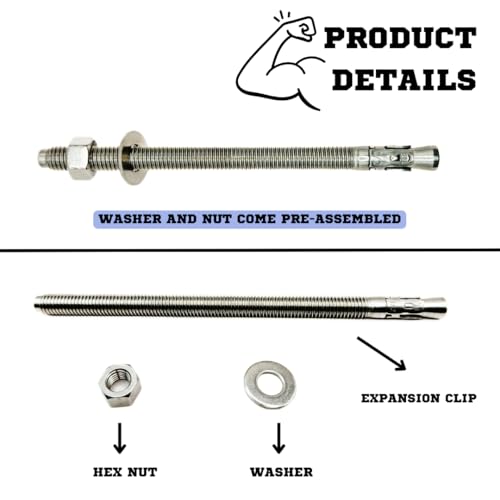 Mighty Fasteners 304 Stainless Steel Wedge Anchors 1/2" X 7-1/2" - 5 Pack - size: 1/2" X 7-1/2"