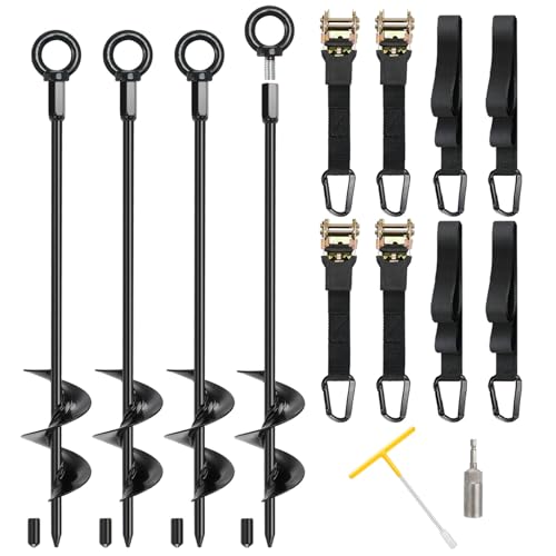 Trampoline Anchors, 4 Pack 18" RV Awning Tie Down Kit with 4 Ratchet Straps - size: 4PCS