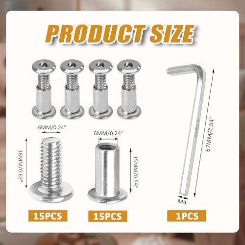 Biaungdo M6x16mm Silver Hex Drive Socket Cap Bolt, 15 Sets - color: Silver, size: M6x16mm