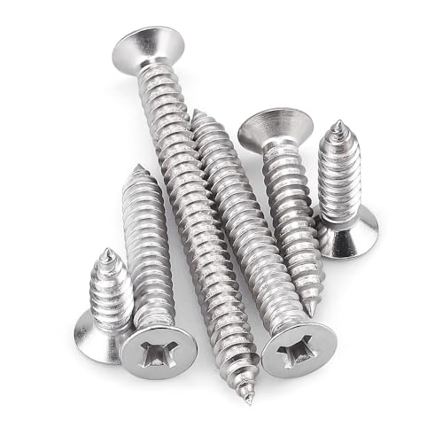 100 Pack #6 x 7/8" Flat Head Phillips Self Tapping Screws, 18-8 Stainless Steel 304, Countersunk Sheet Metal & Wood Screws, Corrosion Resistant Fasteners - size: #6 x 7/8"