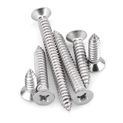100 Pack #6 x 7/8" Flat Head Phillips Self Tapping Screws, 18-8 Stainless Steel 304, Countersunk Sheet Metal & Wood Screws, Corrosion Resistant Fasteners - size: #6 x 7/8"