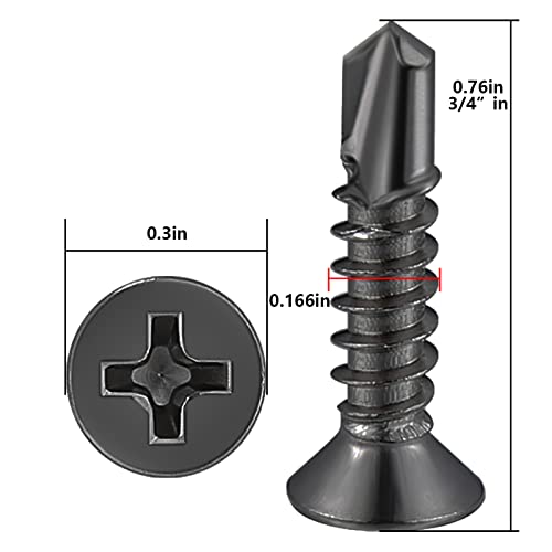 Wensilon（400pcs）#8×3/4”for Sheet Metal Self-Tapping Screws 410 Black Stainless Steel Flat Head High-Strength Quick self-Drilling Screws - color: Black, size: #8X3/4"