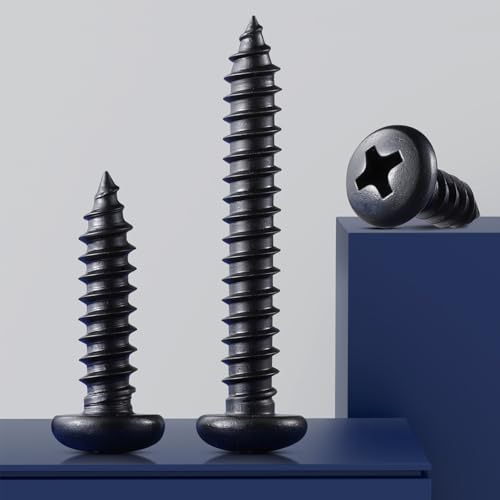 #8 x 1-1/2 Inch Pan Head Wood Screws, Phillips Drive, Black Oxide Stainless Steel 304 (18-8), Self Tapping for Wood, Sheet Metal Screws, 100 Pack - color: Black, size: #8 x 1-1/2"
