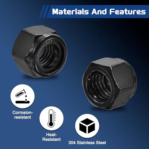 50Pcs 1/2"-13 Nylon Locking Hex Nuts 304 StainlessSteel Black - color: Black, size: 1/2"-13