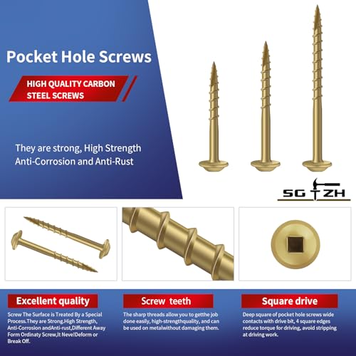 Pocket Hole Screws #8 x 2 Inch (108Pcs) 1lb. Carbon Steel, Tan, Washer Head, Coarse Thread, Square Drive,150MM Drive Bit Included - color: Tan, size: #8 x 2"