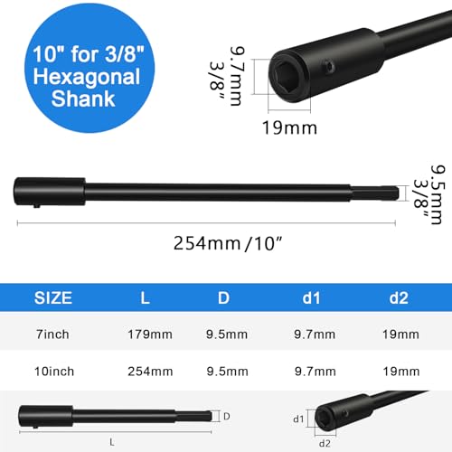 10 Inch Forstner Bit Extension Hole Saw Extension for 3/8" Drill Bit Extension,Adding Over 8-3/4 inches of Drilling Depth (10" for 3/8" Hexagonal Shank) - size: 10" for 3/8" Hexagonal Shank
