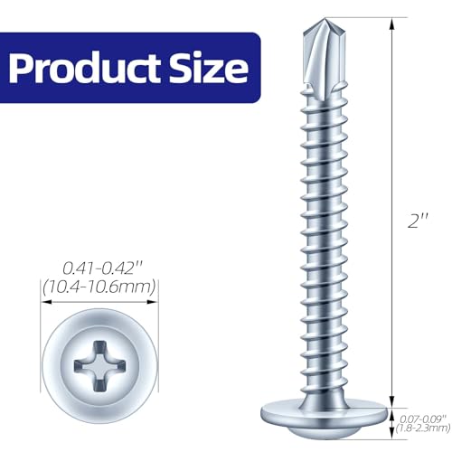 #8 x 2 Sheet Metal Screws, 100 PCS Etauwe Fast Self Tapping Screws for Metal, Phillips Modified Truss Head Self-Drilling Screws, Screwdriver Bit Included, Zinc-Plated - color: Zinc, size: #8 x 2"