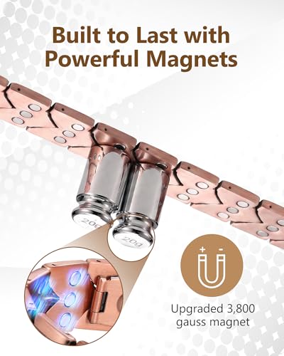 Feraco Pure Copper Magnetic Bracelet for Men,3X Strength Magnets Jewelry - color: Copper(Dual-Texture)
