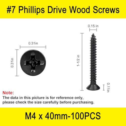 #7 x 1-1/2" Black Drywall Screws for Metal, Flat Head Self Tapping (100Pcs) - color: #7 x 1-1/2" (100pcs)