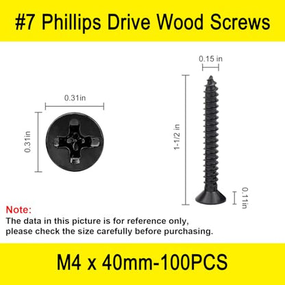 #7 x 1-1/2" Black Drywall Screws for Metal, Flat Head Self Tapping (100Pcs) - color: #7 x 1-1/2" (100pcs)
