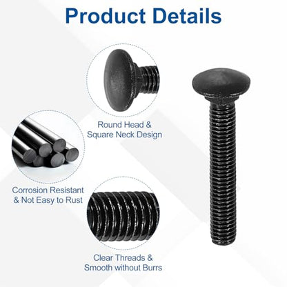 uxcell 30Pcs Carriage Bolts, M5 x 30mm Stainless Steel 18-8 (304) - color: Black, size: M5 x 30mm