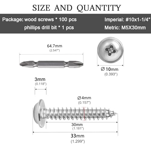 #10x1-1/4 Phillips Modified Truss Head Wood Screws 100pcs ZGLS-04 - size: #10 x 1-1/4"