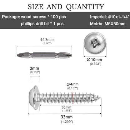 #10x1-1/4 Phillips Modified Truss Head Wood Screws 100pcs ZGLS-04 - size: #10 x 1-1/4"