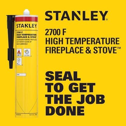 Stanley 2700F High Temp Black Fireplace & Stove Sealant (1x10.1oz) – Heat Resistant Fire Caulk for Chimneys, Ovens, Grills, Wood Stoves – Non-Flammable, Fast Drying, Paintable – Cartridge, 1 Pack - size: 1 Pack
