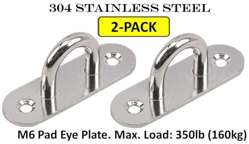 Heavy Duty 304 Stainless Steel Hammock Ceiling Hook Pad Eye Plates Corrosion Resistant (2 Pack M6 Stainless) - color: 2-PACK M6 STAINLESS