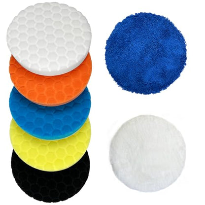 Buffing Polishing Pads 6 Inch - 7Pcs 150mm Face for 6 Inch 150mm Backing Plate, Car Compound Buffing Sponge Pads and Woolen Cutting Polish Pad Kit for Car Polishing and Waxing