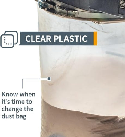 POWERTEC 70426 Dust Collector Bags and Clamp Set | 21" x 31" x 1 Micron Filter Upper Bag with 19-1/8 Inch Band Clamp and 5pc Clear Plastic Dust Collection Bags 20" x 43" - style: Dust collector bag set + band clamp