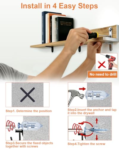Self Drilling Drywall Anchors with Screws for Shelf, Mirror,Picture Frames - color: Silver-180Pcs-30mm