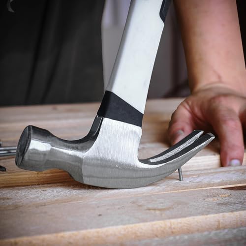 HAUTMEC 16 oz Claw Hammer, Drop Forged Claw Hammers with Magnetic Nail Holder and Firberglass Handle, Curved Jaw of Nail Puller, Smooth Face, HTMAM25003 - color: 16oz Claw Hammer