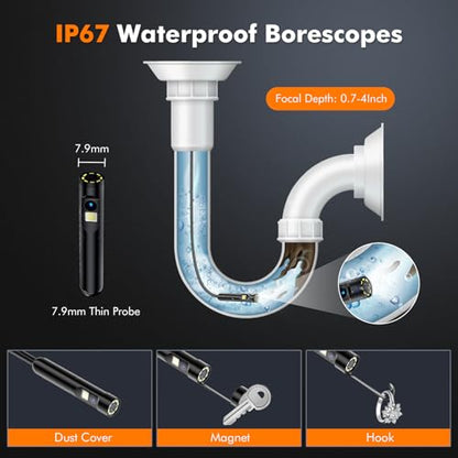Borescope, Endoscope Camera with Light- 1920P HD Inspection Camera with Light, Dual Lens with 8+1 Adjustable LED Lights, IP67 Waterproof for Android, iPhone, iPad