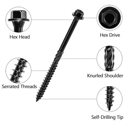 100 PCS #14 x 4” Wood Structural Screws Heavy Duty Hex Head Screws - size: #14x4"