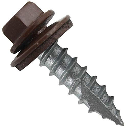 14 x 1 Brown Metal Roofing Screws - Hex Washer Head- Self-Starting/Tapping - EPDM Washer. 1 x 250 Count Bag - 250 Screws - color: BROWN, size: 1"