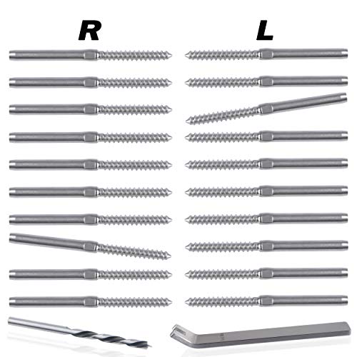 10 Pairs Left&Right Handed Thread Lag Screws for 1/8" Decking Cable Railing Kit/Hardware, Non-Turnbuckle System, Silver - color: Silver