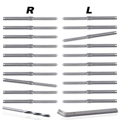 10 Pairs Left&Right Handed Thread Lag Screws for 1/8" Decking Cable Railing Kit/Hardware, Non-Turnbuckle System, Silver - color: Silver