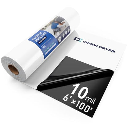 Crawl Space Vapor Barrier - 10 mil (6' x 100'), Thick Plastic sheeting, Drop Cloth Moisture Barrier Covering for Crawl Space Encapsulation, Blackout Plastic Painters Tarp, Black and White Panda Film - size: 10 Mil 6' x 100'