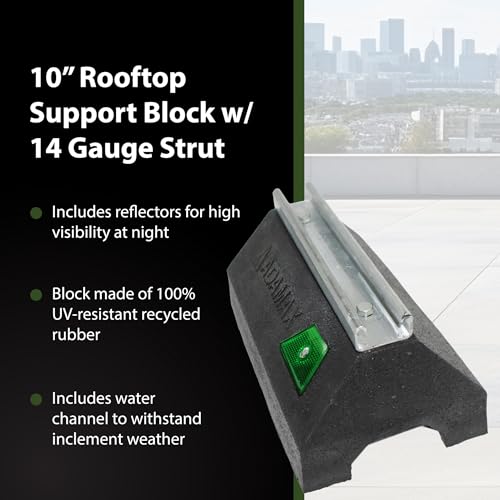 Adamax RTS14-10 Rooftop Support Block with Galvanized Steel Strut | Sleeper Curb Replacement, Black - size: 10 inches