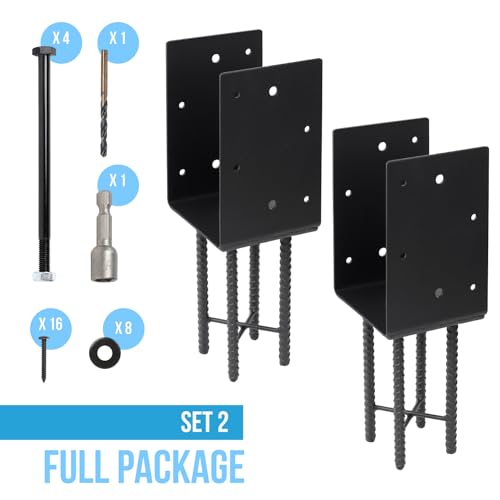 6x6 U-Shape Post Base Heavy Duty Wet Concrete Holder (Black - Set 2) - size: 6IN, style: Set 2