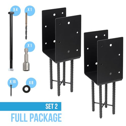6x6 U-Shape Post Base Heavy Duty Wet Concrete Holder (Black - Set 2) - size: 6IN, style: Set 2