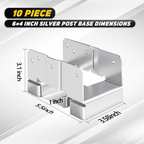 10Pcs 4x6 Post Base Brackets Fit for Concrete Sliver - size: Sliver