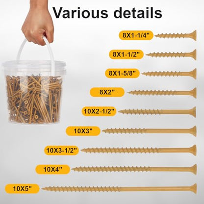 Wood Screws #8 x 1-1/2’’, T25 Star Torx Drive Flat Head Deck Screws, Tan, 165Pcs (1lb) - color: Tan, size: 8X1-1/2’’