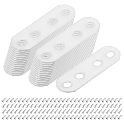 M METERXITY 30-Pack Flat Straight Brackets, 2.17 x 0.71 Inch Flat Bracket Mending for Wood Furniture/ Timber PC Case Holder, Plate Furniture Brace [White] - color: White