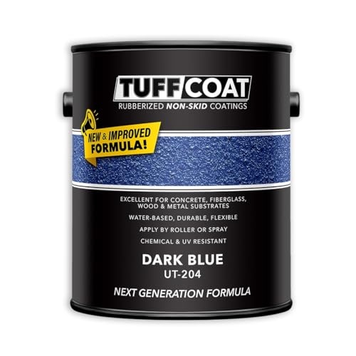 Tuff Coat Medium Texture Rubberized Non-Skid Deck Coating – Textured Non-Slip Safety Surface for Pool Decks, Docks, Boat Ramps, Patios, Walkways & High-Traffic Areas (UT-204 Dark Blue 1-gallon) - color: Dark Blue, size: 128 Fl Oz (Pack of 1)