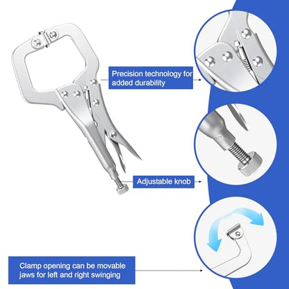 6Pcs C Clamp Locking, 6 Inch Heavy Duty Welding Clamps Pliers Set with Swivel Pads, Vise Grip Clamps for Metalworking, Woodworking, Home Workshop & Professional Repair