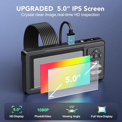 Dual Lens 5" IPS Endoscope Camera with Lights, 1080P Borescope Camera - size: 5" Dual Lens Endoscope