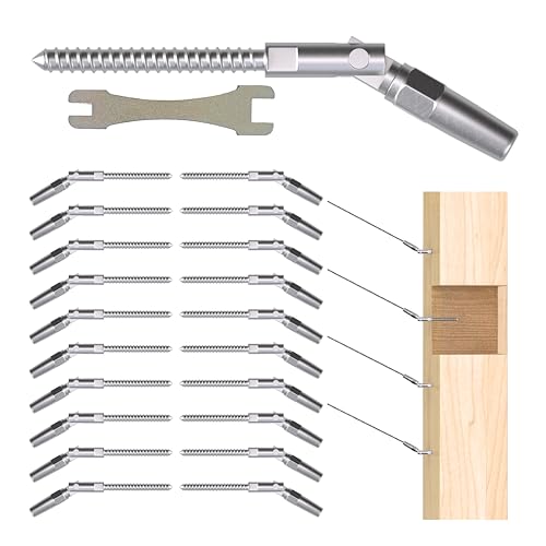10 Pairs Invisible Cable Railing Kit - T316 Marine-Grade Stainless Steel, 180° Adjustable Hardware for Wood Posts, 1/8" Deck & Stair System(HE016SA) - color: Silver