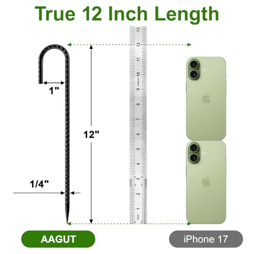 AAGUT Rebar Stakes 12 Inch J Hook, Premium Anti-Rust Tent Stakes for Canopy - color: Black J-12 Inch-Φ1/4", size: 16pcs