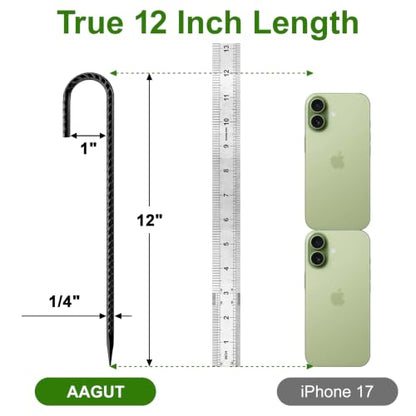 AAGUT Rebar Stakes 12 Inch J Hook, Premium Anti-Rust Tent Stakes for Canopy - color: Black J-12 Inch-Φ1/4", size: 16pcs