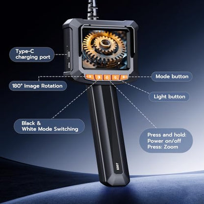Endoscope Camera with Light, 2.8" 1080P IP67 Waterproof Handheld Borescope - size: 2.8''