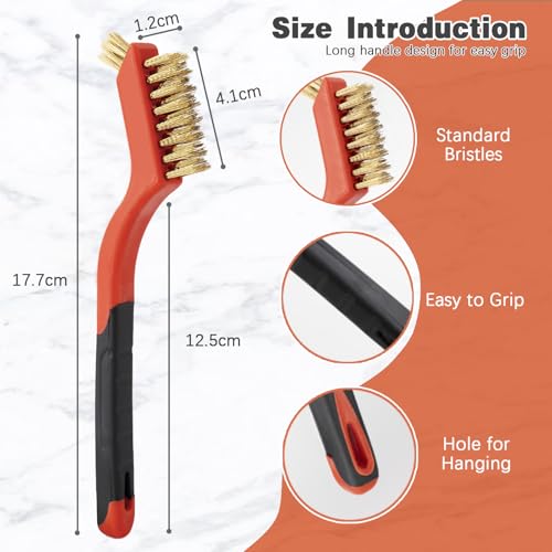 24 Pack Wire Brush Set, 7 in Small Brass Stainless Steel Nylon Brushes