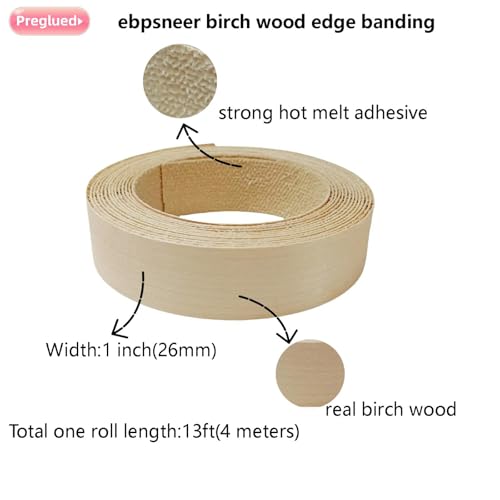 Real Birch Wood Veneer Edge Banding Tape,1 inch×13ft Preglued Iron On Edging Band Roll with Self Hot Melt Adhesive, Prefinished Flexible Edgebanding Strip for Laminate Furniture Cabinet Repair - style: Birch