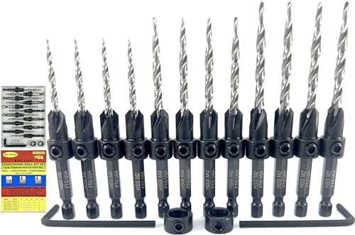 FTG USA 12 Pc Set (4 Each #6#8#10) Tapered Countersink Drill Bit Hex Shank - size: #6#8#10, style: Same Sort 4 Pc